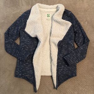 Green Tea Sherpa Lined Open Sweater Medium